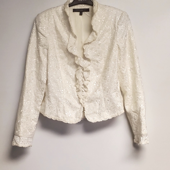 Vintage Carmen Marc Valvo Evening Jacket White Lace, Beaded & Sequin 12 - Picture 2 of 10